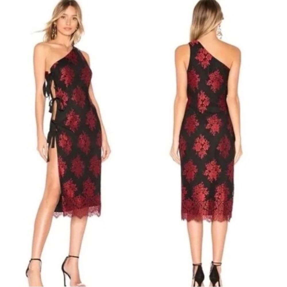 H:ours Leonardo One Shoulder Cut-Out Gown in Spanish Red/Black